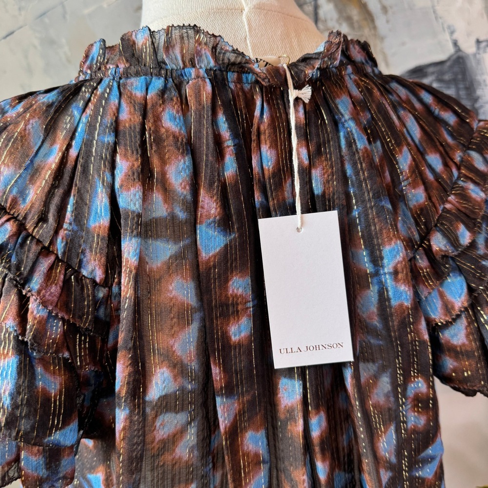 Ulla Johnson Marta Blouse Size 4 Twilight Prism Metallic Flutter Sleeve Silk NWT - Picture 6 of 12